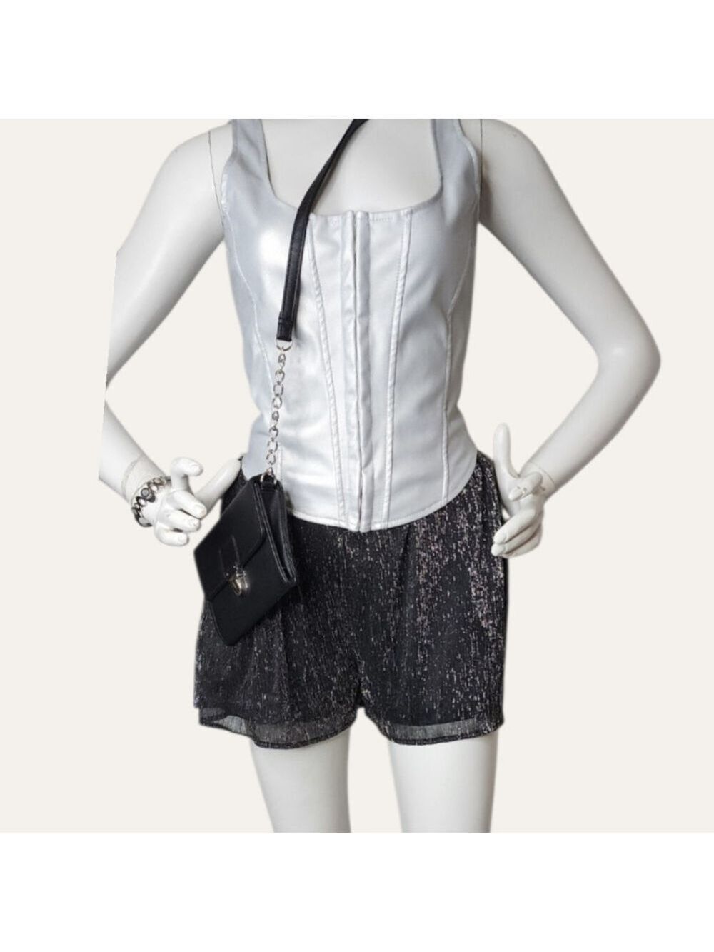 Dex Black Metallic Pull-On Paperbag Shorts NWT Large Resort Night Luxe